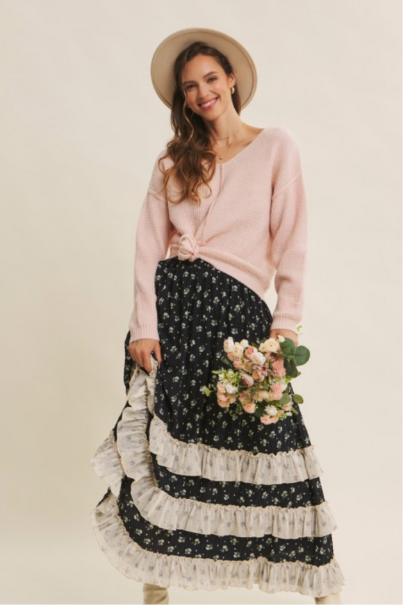 Smocked Ruffle Maxi Skirt