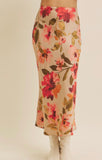 Floral Printed Satin Bias Cut Maxi Skirt