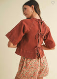 Stretch Denim Tie Back Blouse