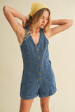 BUTTON UP SLEEVELESS DENIM ROMPER