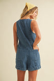BUTTON UP SLEEVELESS DENIM ROMPER