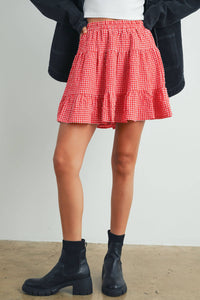 High Waist Tiered Check Skirt