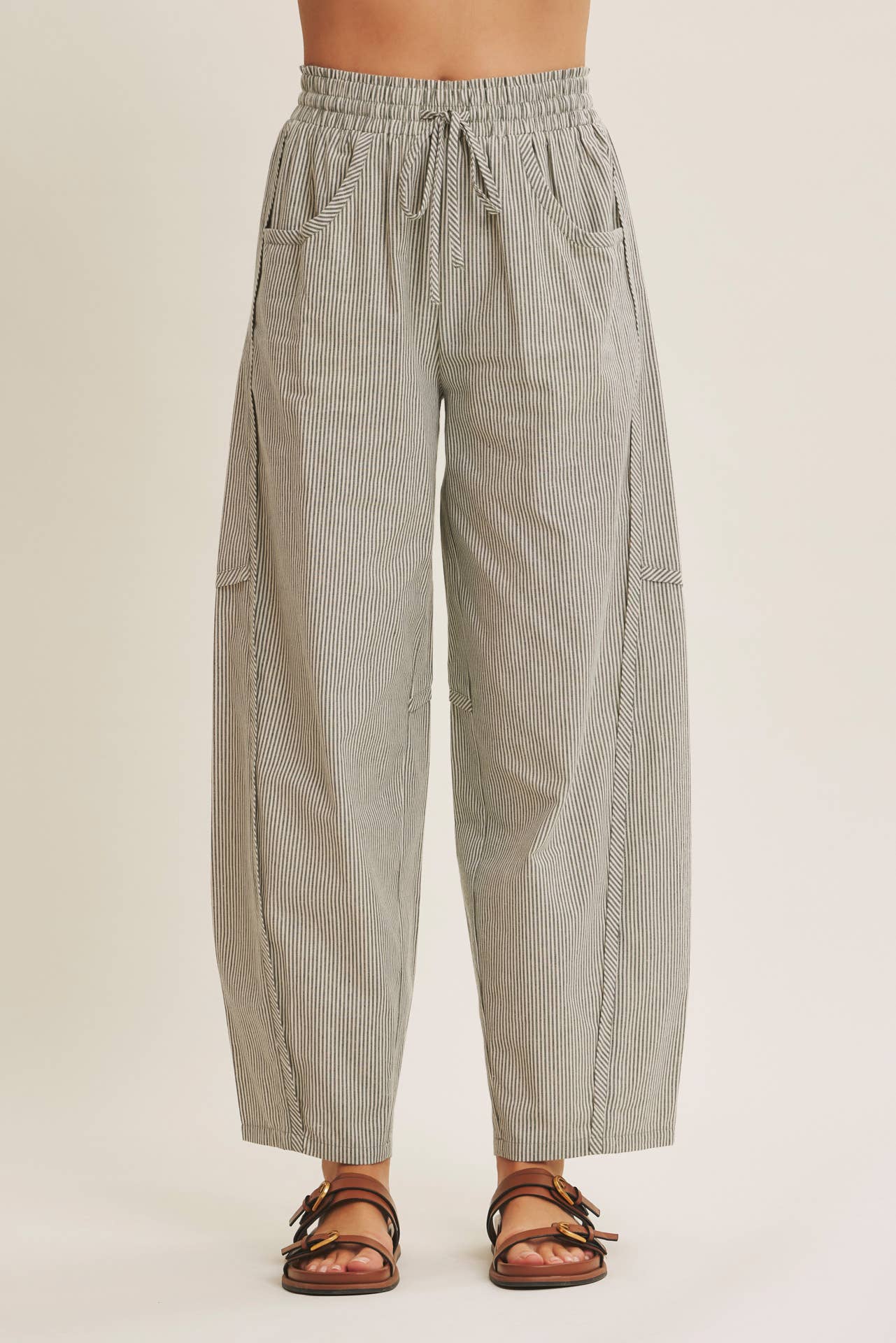 Cotton Striped Barrel Pants
