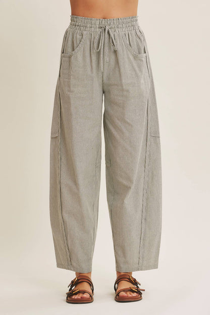 Cotton Striped Barrel Pants