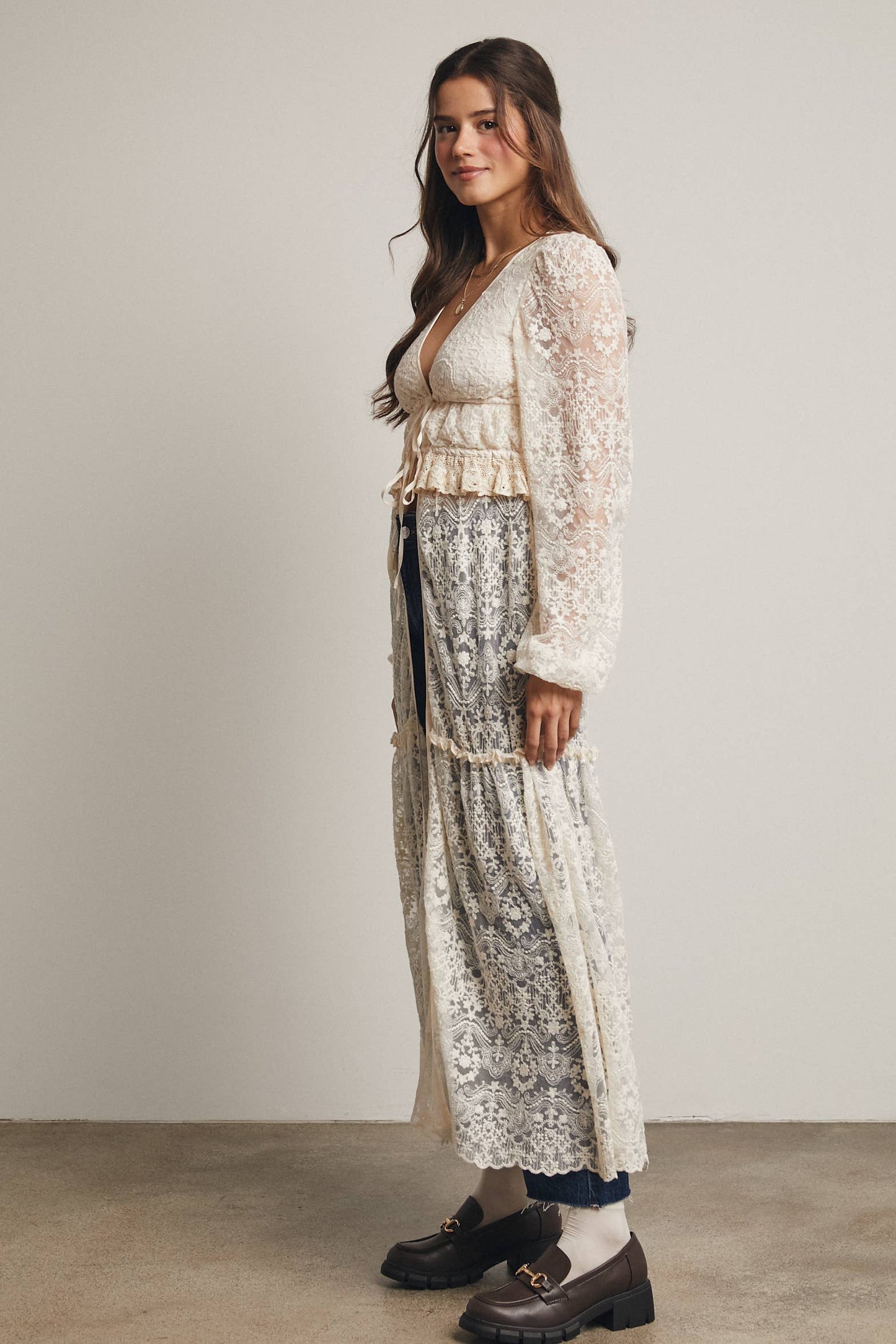 Lace Ruffle Maxi Duster