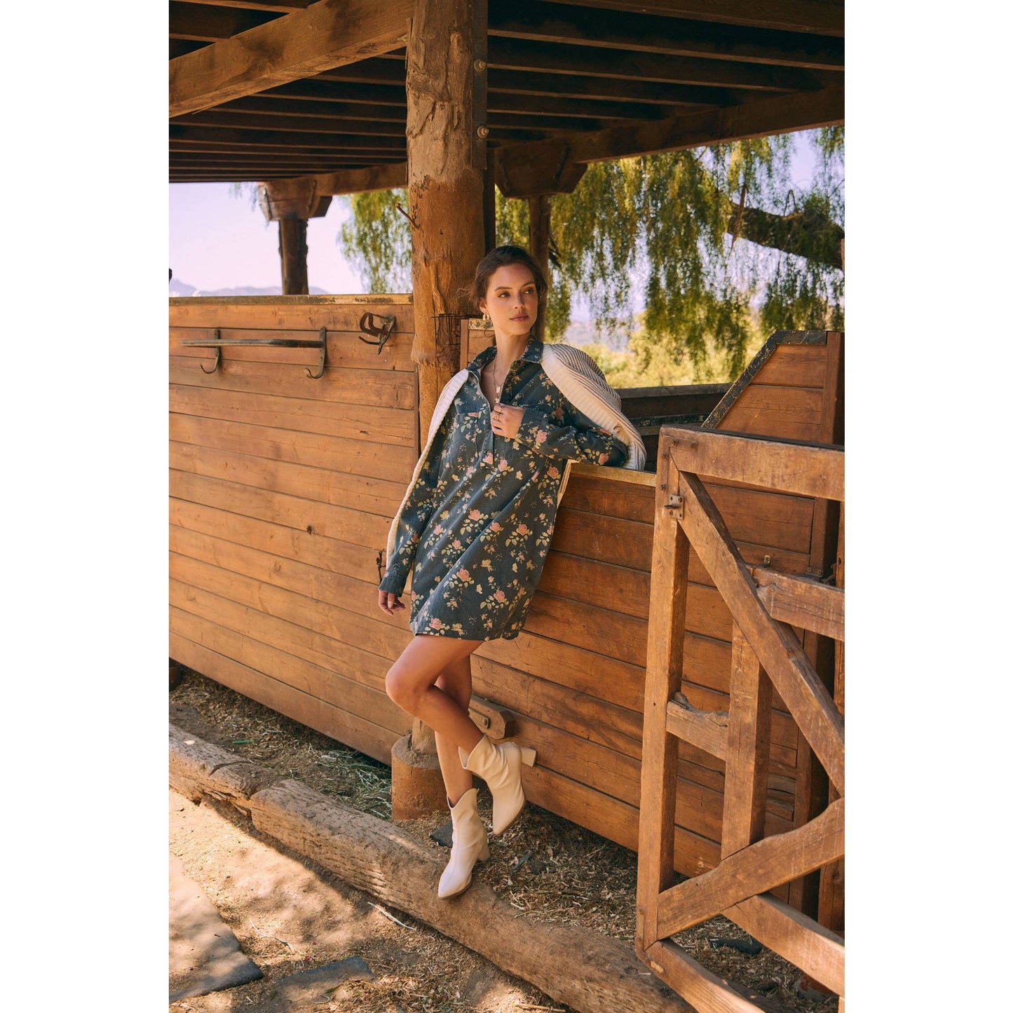 Mineral-Washed Victorian Floral Mini Dress