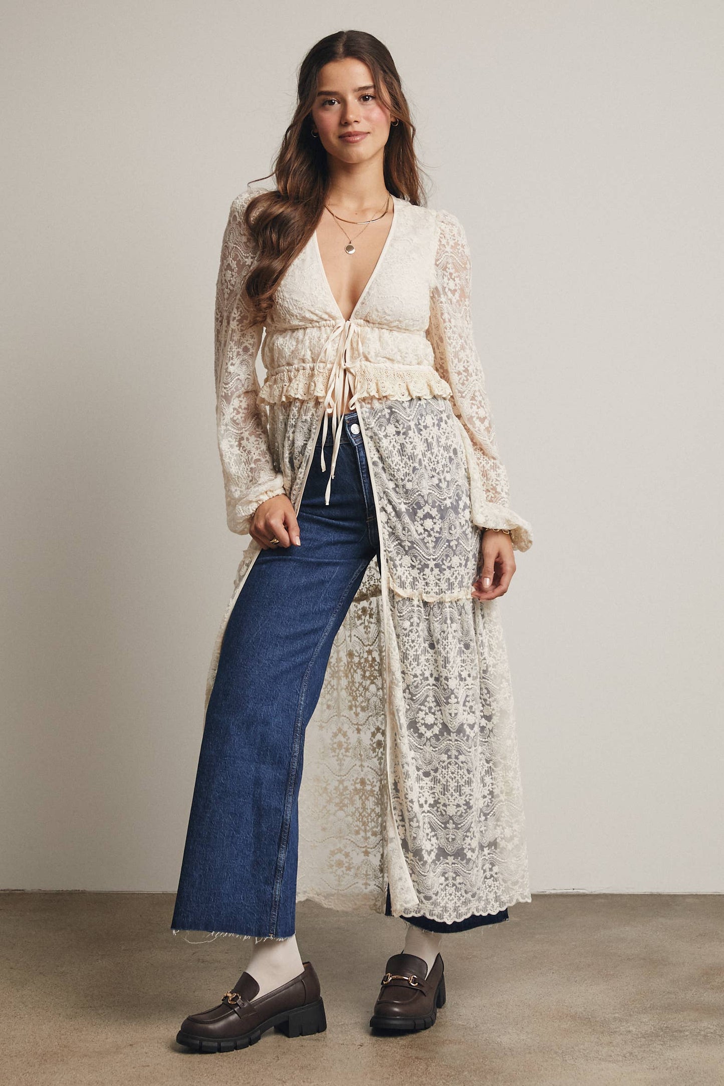 Lace Ruffle Maxi Duster