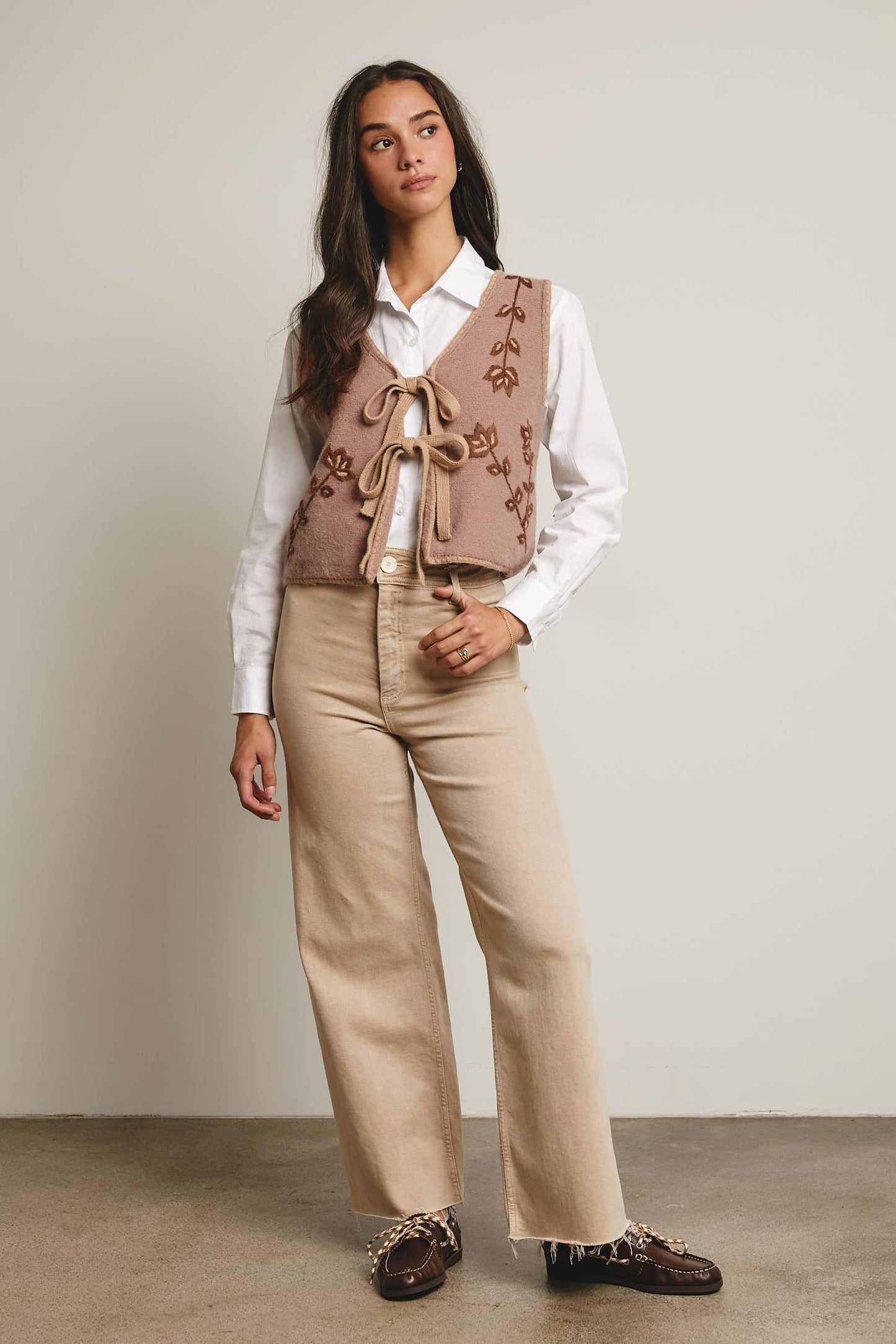 Floral Tie-Front Knit Vest
