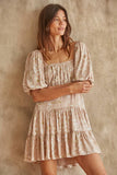 Woven Rayon Floral Print Ruffle Mini Dress