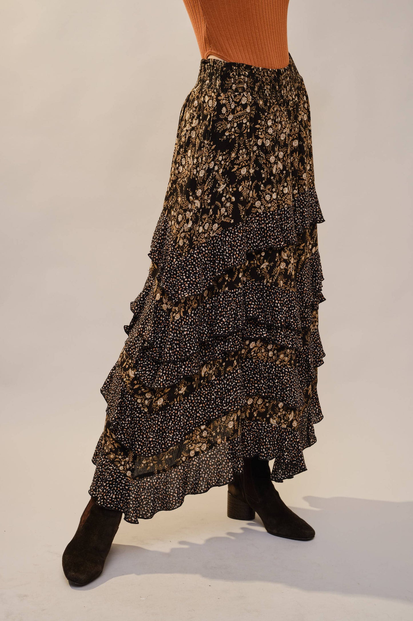 Twin Printed Ruffle Maxi Skirt