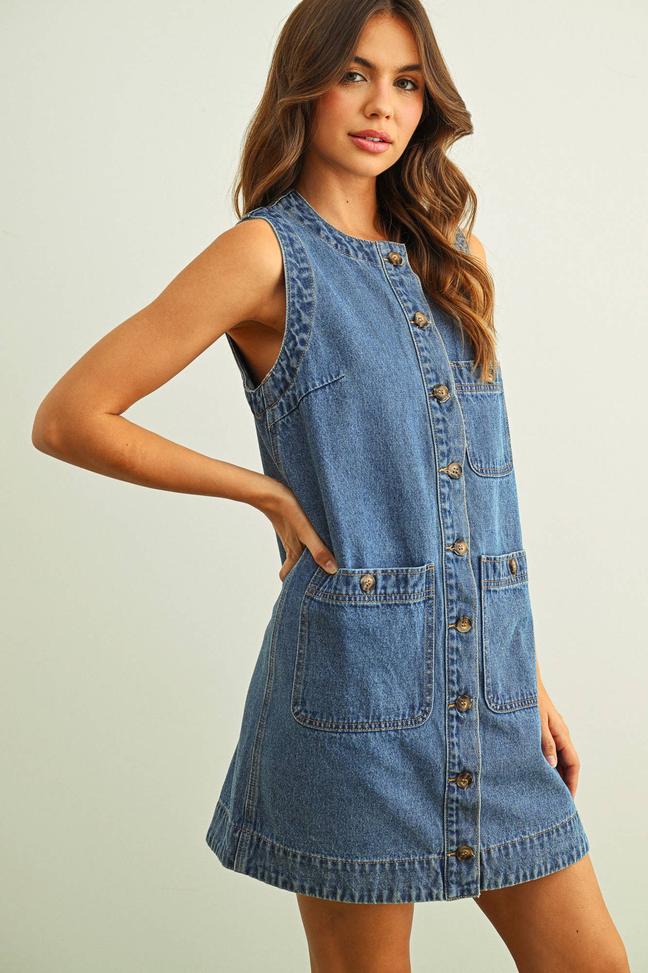 Sleeveless Button Front Denim Dress