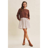 BACK RIBBON TWOFER MINI SWEATER DRESS