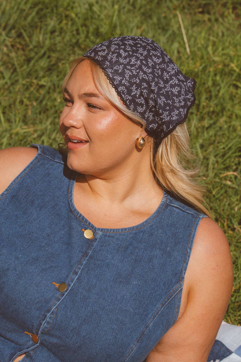Navy Floral Bandana