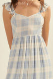Plaid Sweetheart Sleeveless Open Back Maxi Dress