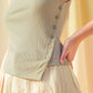 Sage Ribbed Button Detail Top