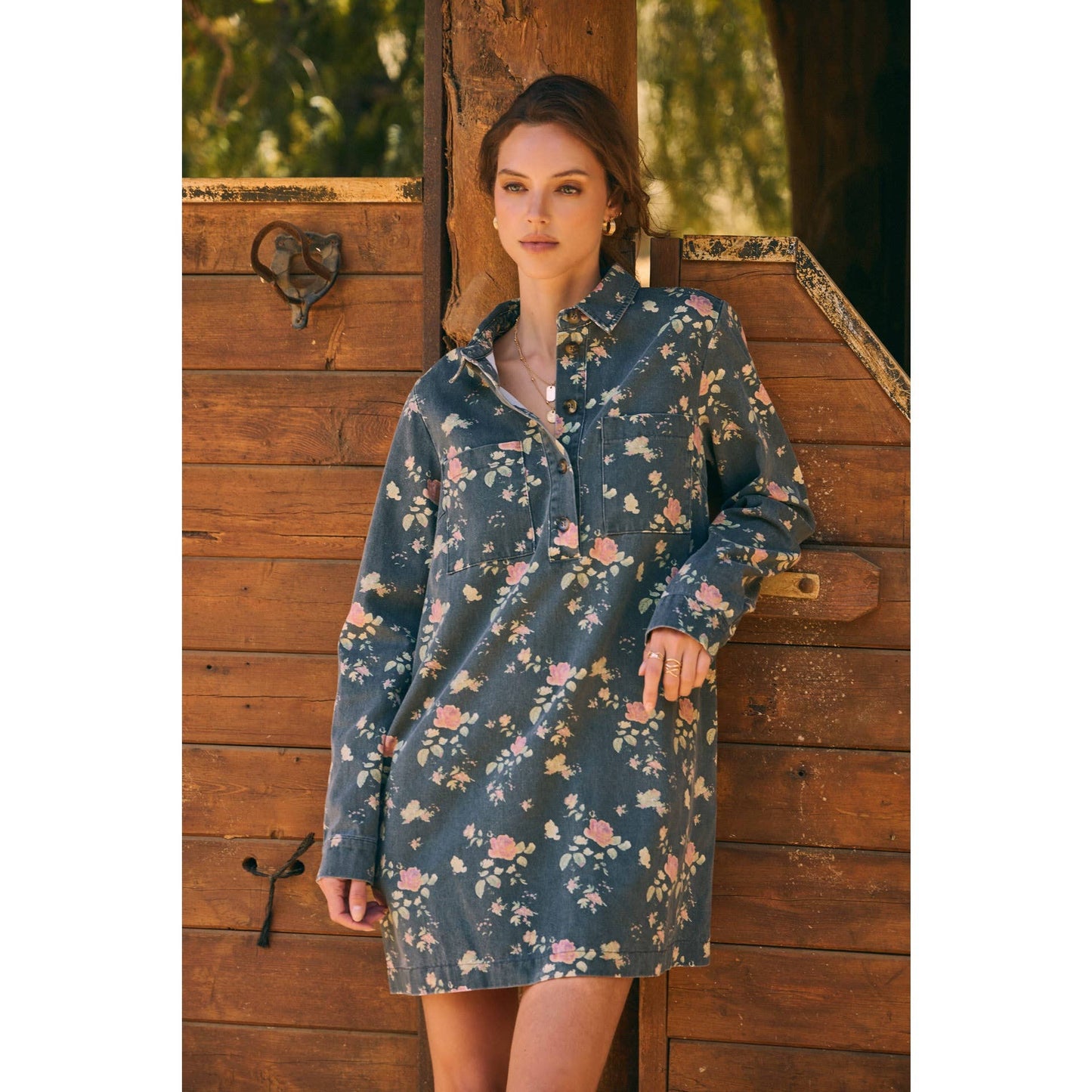 Mineral-Washed Victorian Floral Mini Dress