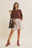 BACK RIBBON TWOFER MINI SWEATER DRESS