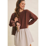 BACK RIBBON TWOFER MINI SWEATER DRESS