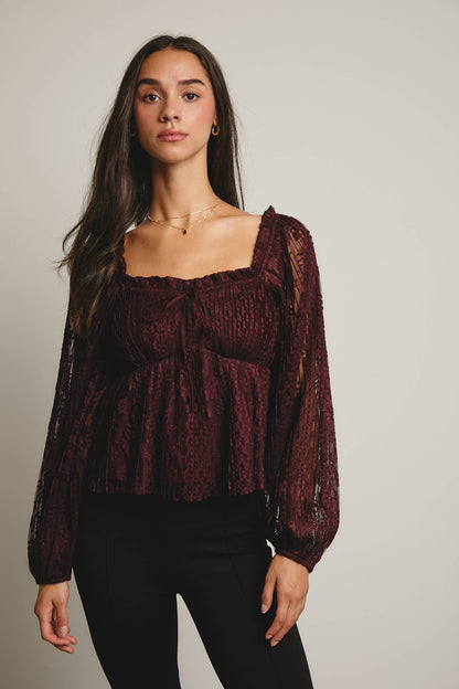 Pleated Lace Peplum Blouse