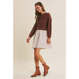 BACK RIBBON TWOFER MINI SWEATER DRESS