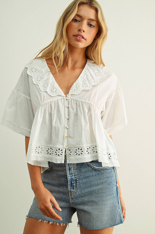 Coastal Eyelet Ruffle Blouse