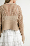 Wide Sleeve Textured Crop Cardigan Sweater