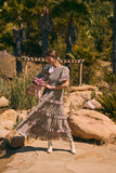 SMOCKED FLORAL CHIFFON MAXI DRESS