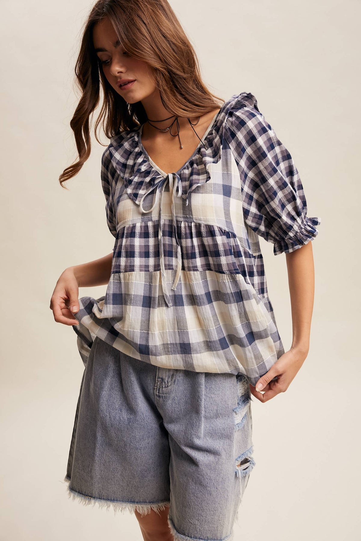 Meadow Plaid Ruffle Top