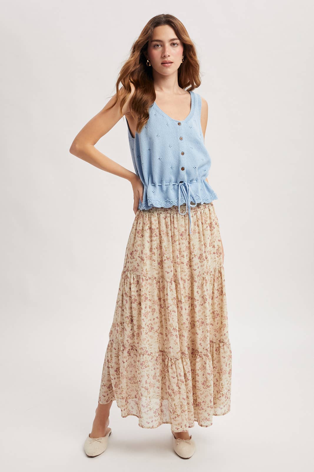 Floral Tiered Midi Skirt