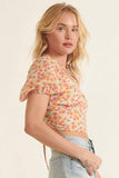 Floral Cropped Sweetheart Puff Criss Cross Top