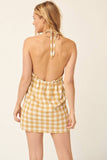 Plaid Print Woven Surplice Neck Mini Dress