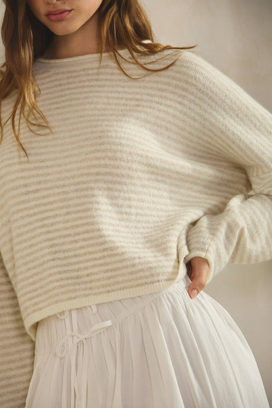 Striped Roll Up Neck Sweater (Multiple colors)