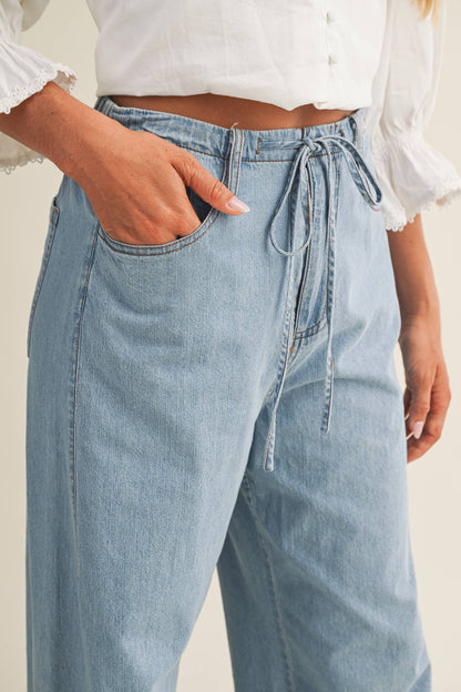 Relaxed Drawstring Denim Pants