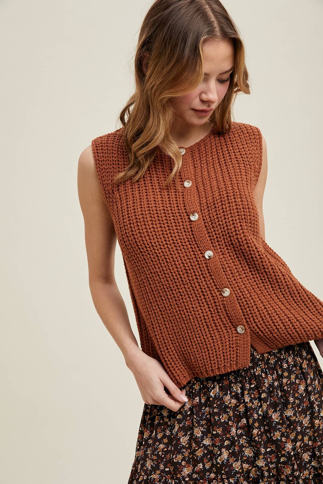Textured Button Up Sweater Vest