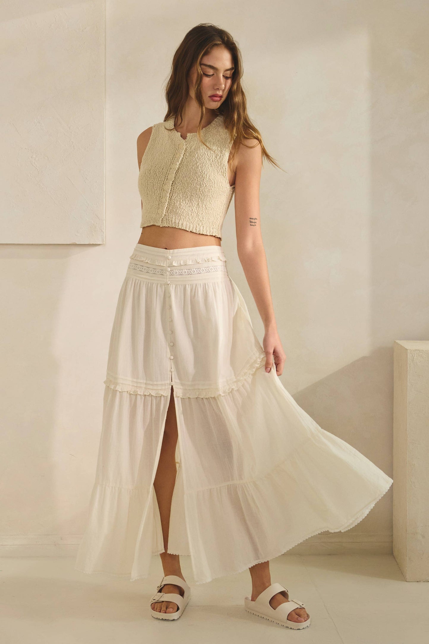 Cotton Tiered Midi Skirt