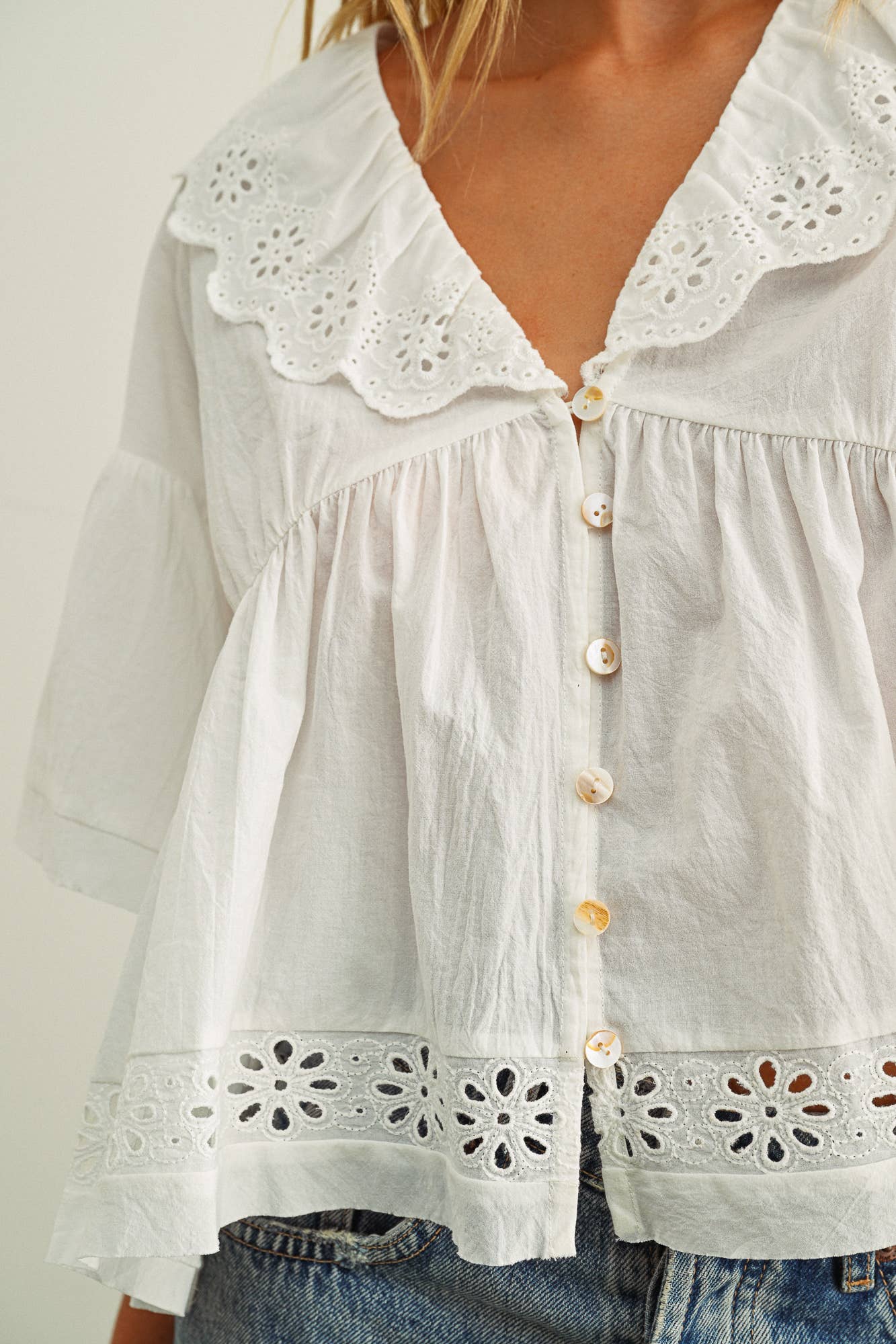 Coastal Eyelet Ruffle Blouse