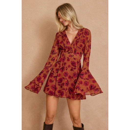 Canyon Still Ruffled Sleeve Mini Dress