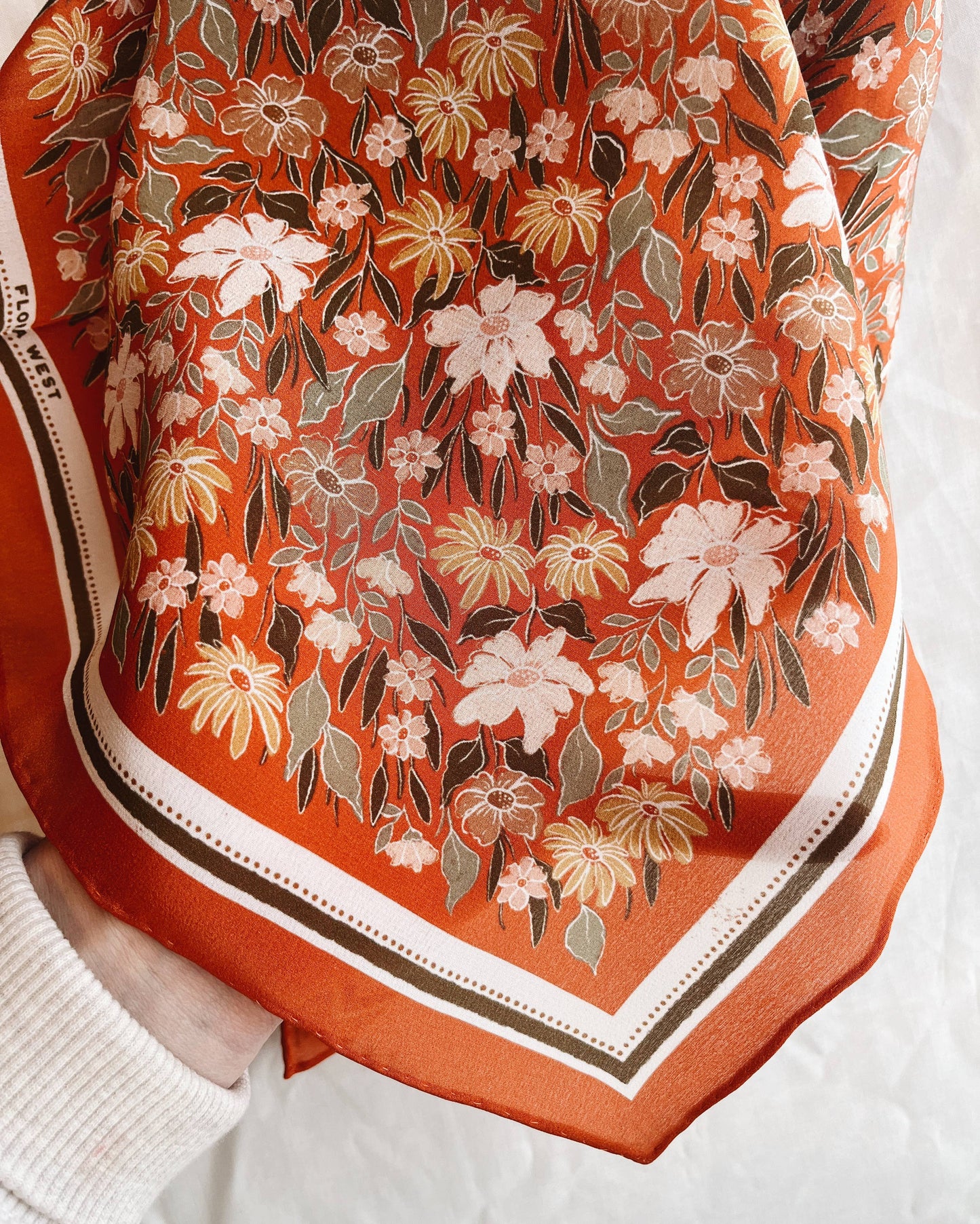 100% Silk Bandana Scarf - Botanical Garden Floral Western