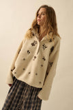 Floral-Embroidered Fleece Pullover