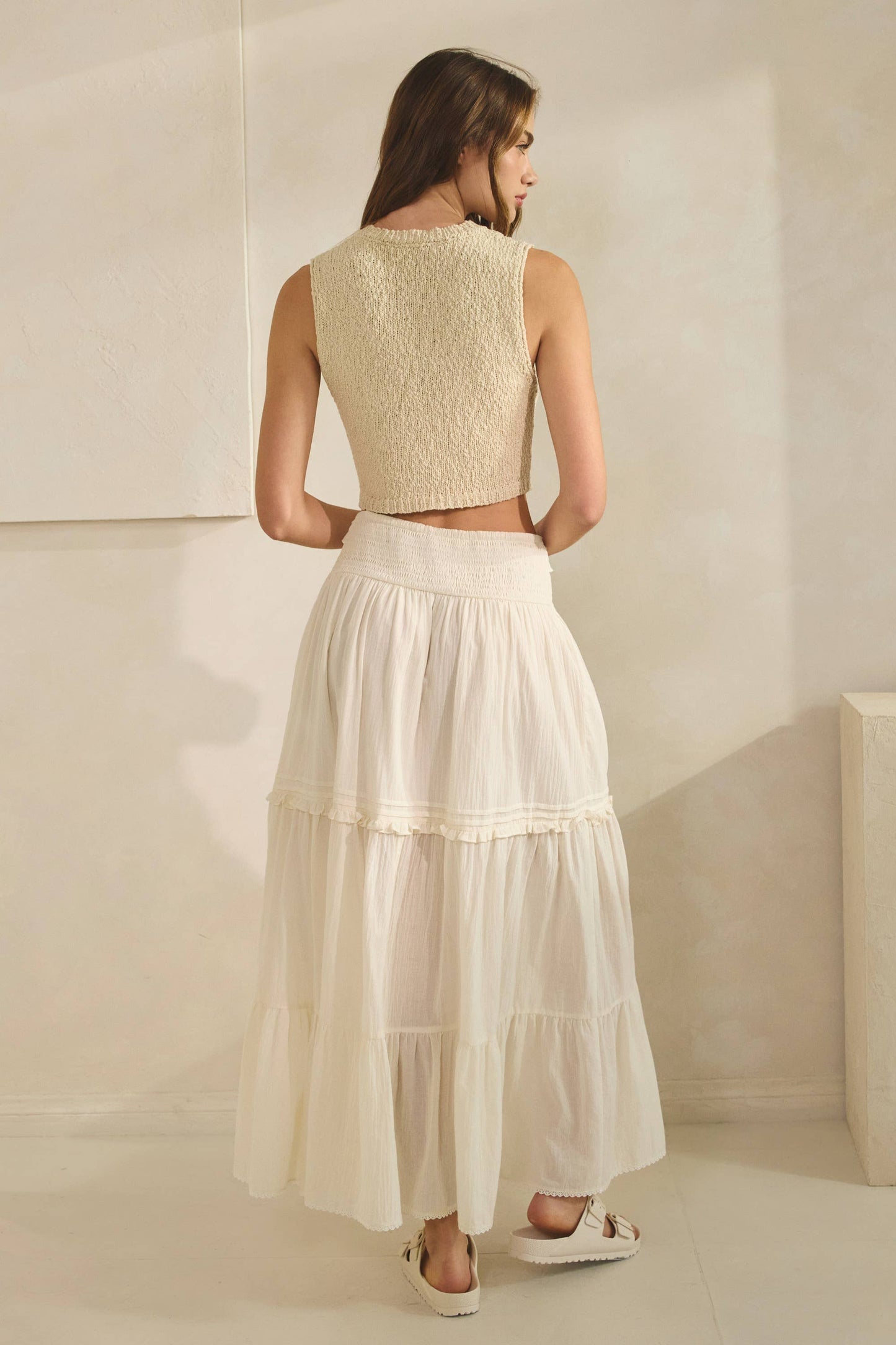 Cotton Tiered Midi Skirt