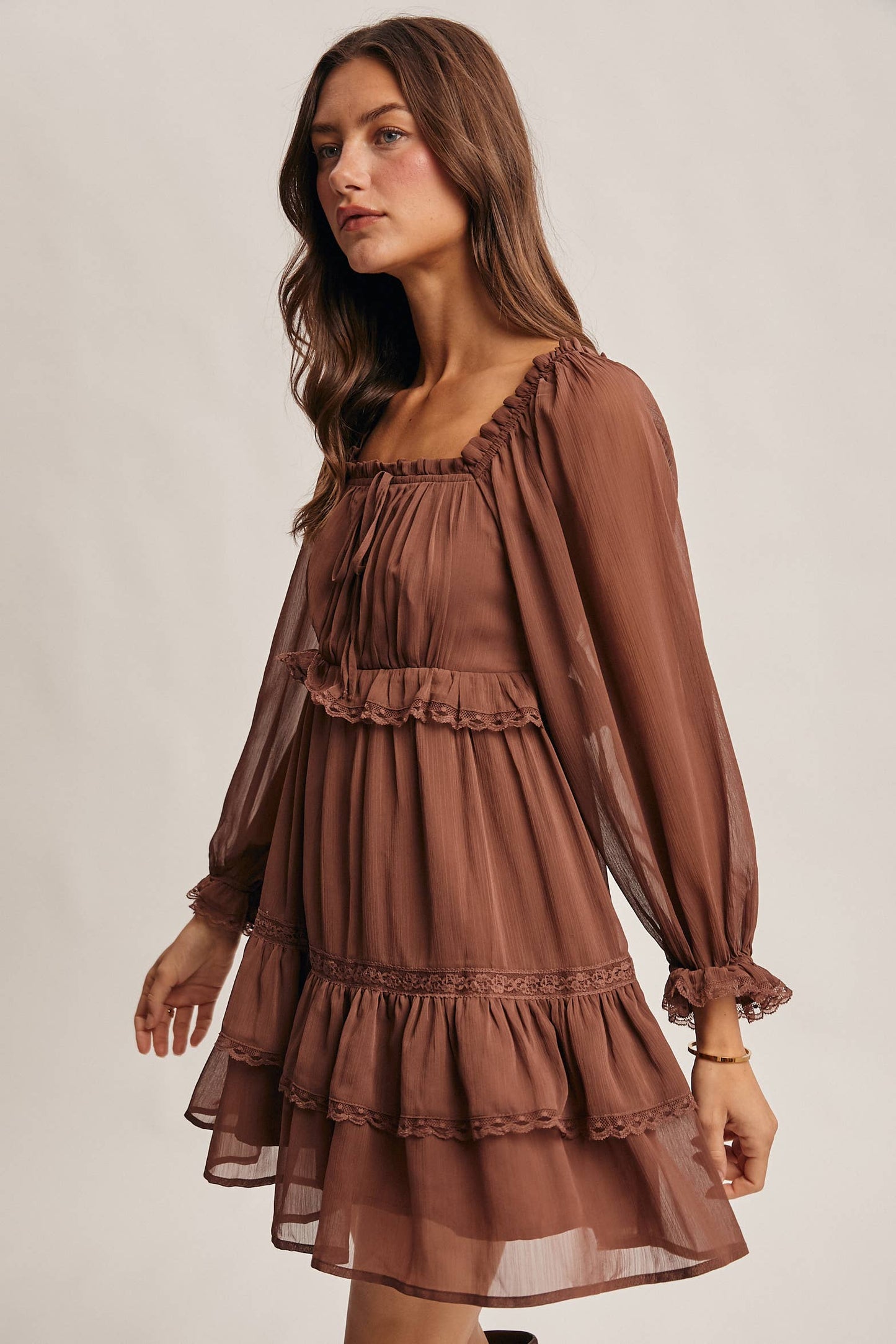 Crinkled Tiered Boho Mini Dress