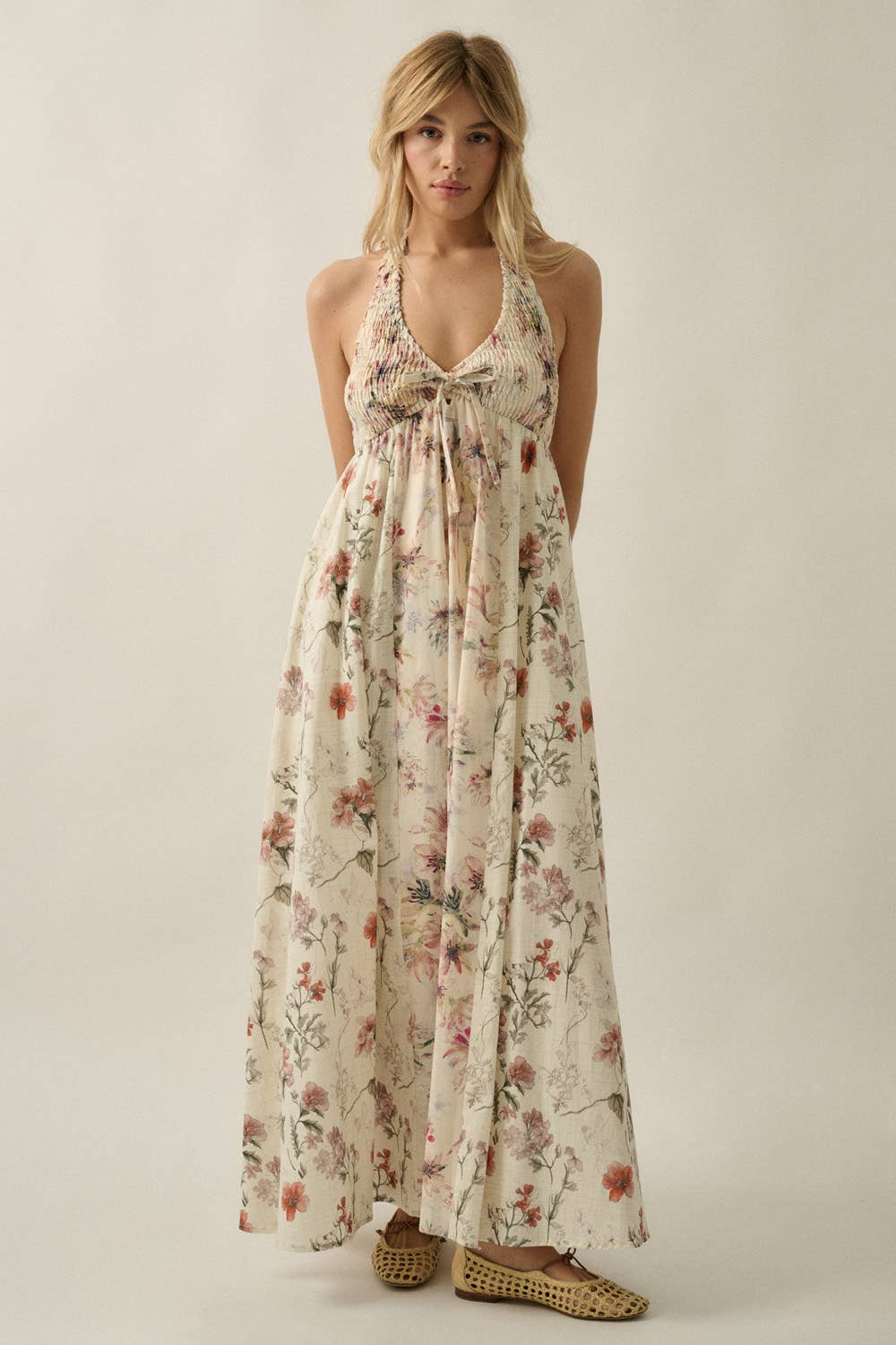 Floral Patchwork Halter Maxi Dress