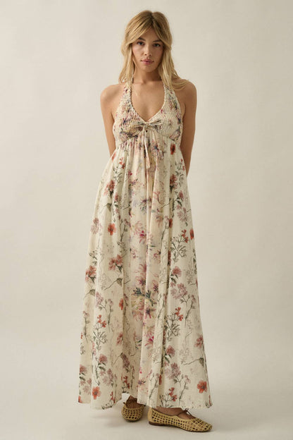 Floral Patchwork Halter Maxi Dress