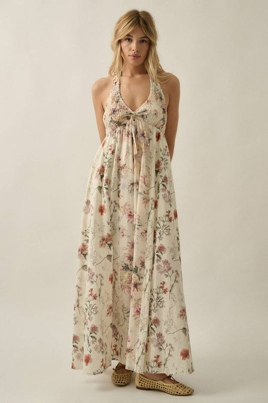 Floral Patchwork Halter Maxi Dress