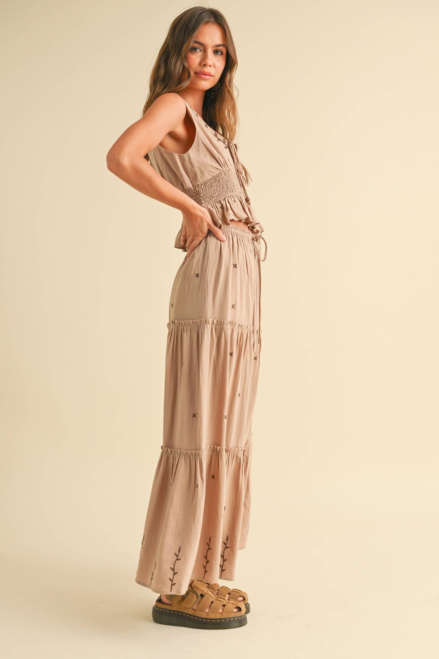 Embroidered Smocked Waist Top