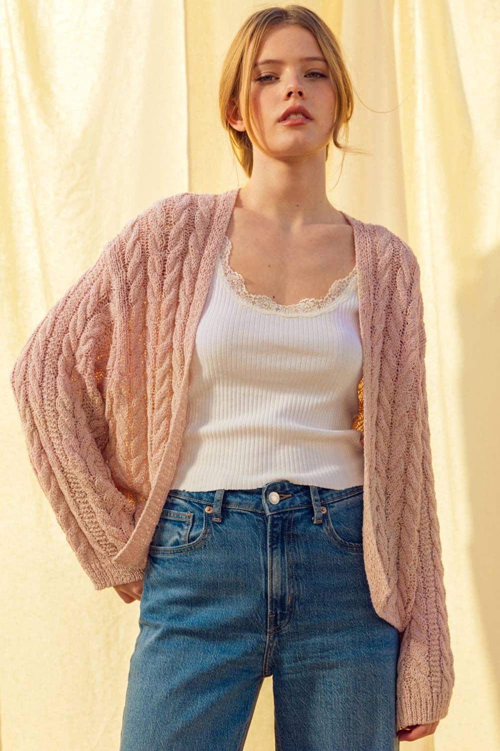 Blush Cable Knit Cardigan