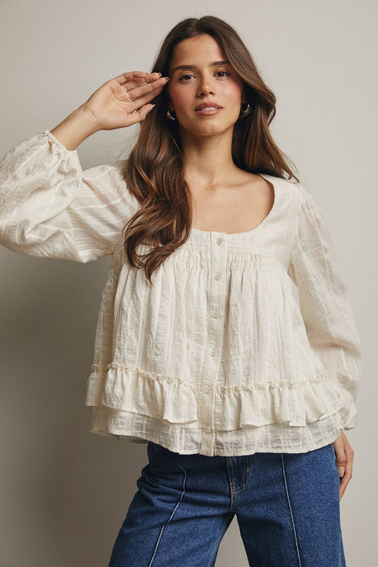 Ruffle Hem Peasant Blouse