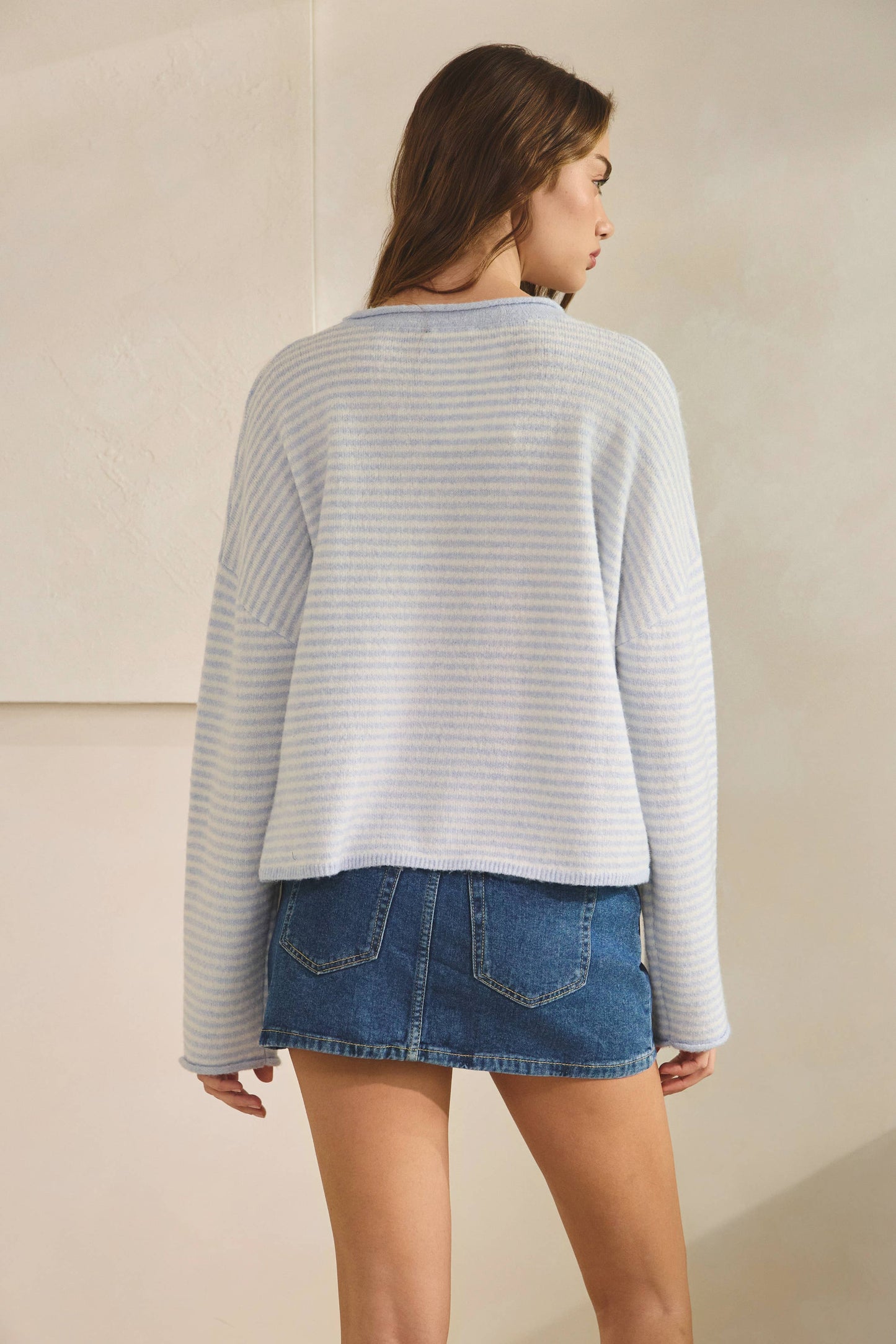 Striped Roll Up Neck Sweater (Multiple colors)