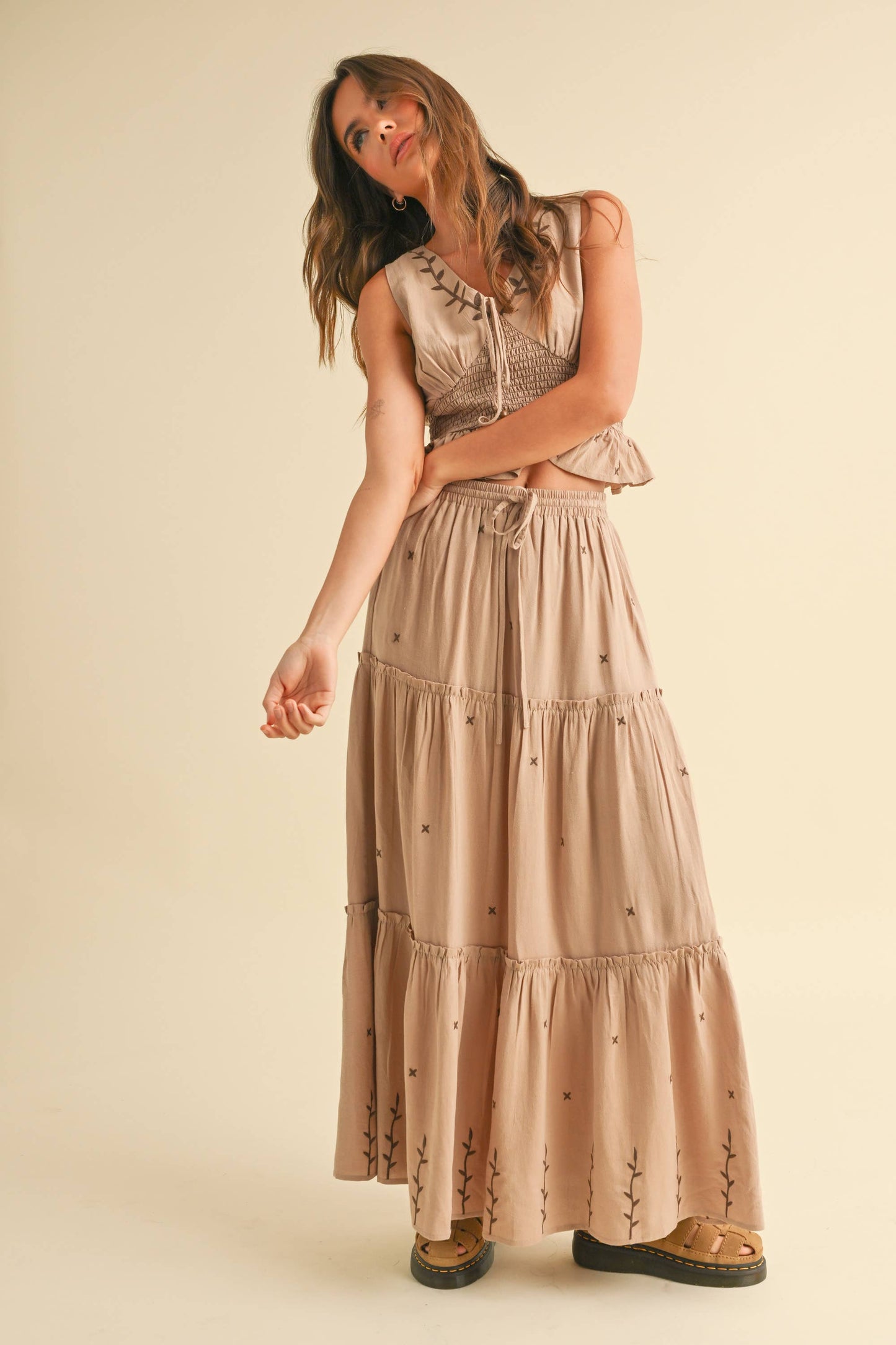 Embroidered Smocked Waist Top