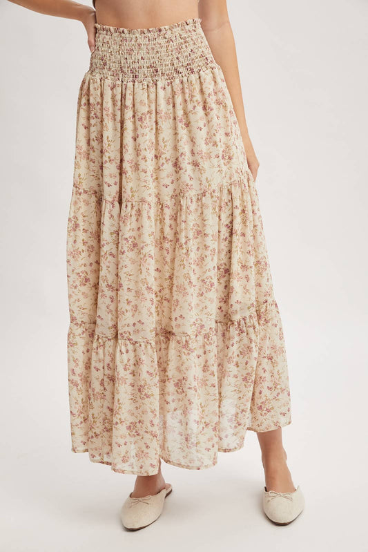 Floral Tiered Midi Skirt